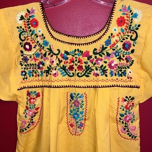 NWOT Embroidered Mexican Yellow Midi Dress